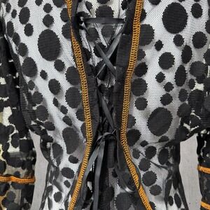 Vtg 90s Rock Candy Sheer Lace Black Long Sleeve Corset Back Style Women S Hi-Low